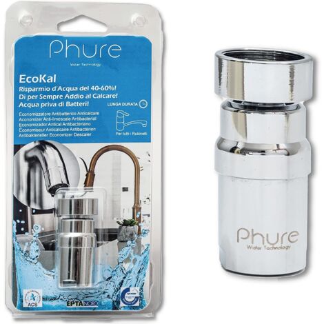 Phure - ECOKAL Economizzatore Magnetico e Antibatterico, con Spirale Argento Vivo, Risparmio Idrico Acqua del 40/60%, per tutti i Rubinetti di Casa, Cucina, Bagno F22/M24 (Con Snodo)