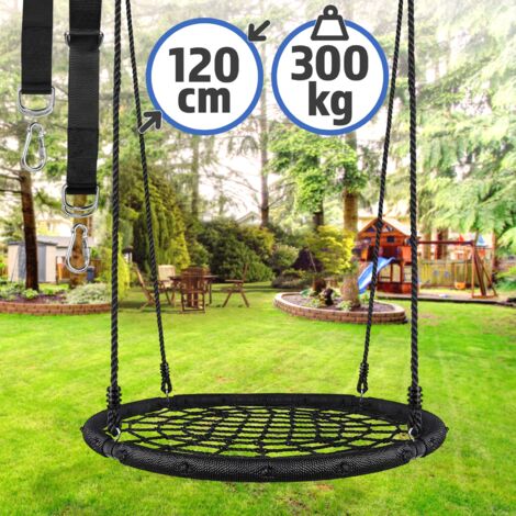 NOVA Physionics® Columpio Nido - Tela de Araña, Redondo Ø 120 cm, Carga Máxima 300 kg, Cuerdas Ajustables, Exterior/Interior - Columpio de Red, Jardín, para Niños y Adultos