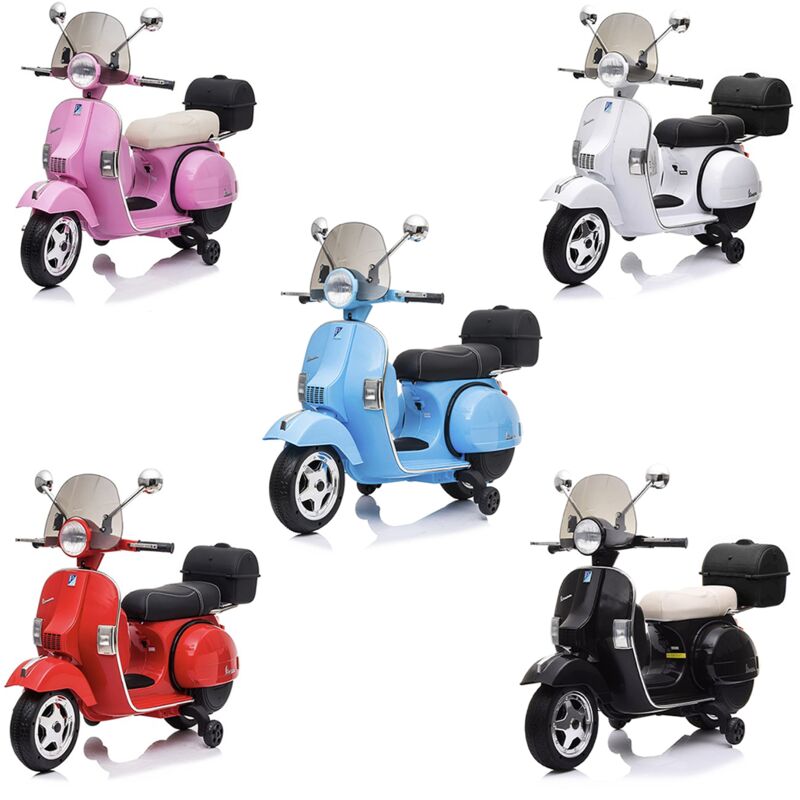 Mediawave Store - Piaggio Vespa px 150 Full Electrique 12V pour Enfant avec coffre et paravent MP3 Couleur: Rose