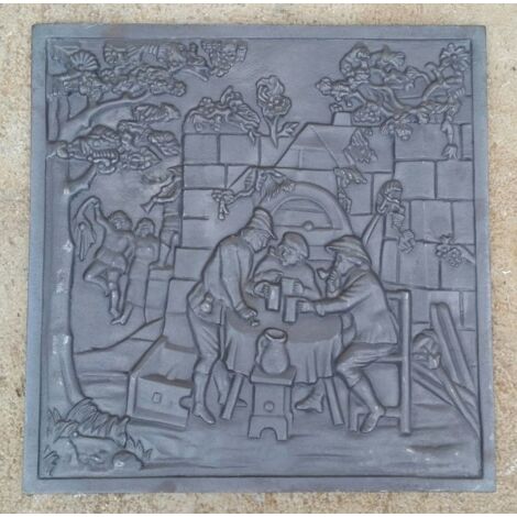 Piana in ghisa per camino, piastre, lastre, frontali decorata modello Caccia scegli la misura : 60x60x1