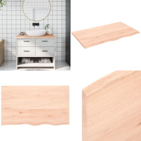 Piano Bagno 100x60x2 cm in Legno Massello Non Trattato - Piano in legno massello - Piano da bagno rovere