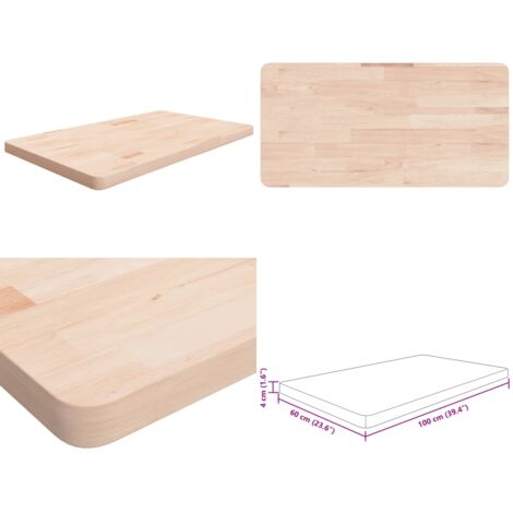 Piano Bagno 100x60x4 cm in Legno Massello Non Trattato - Ripiano in legno massello - Piano in rovere
