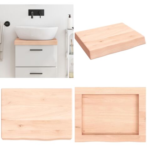 Piano Bagno 40x30x(2-6) cm in Legno Massello Non Trattato - Piano in legno massello - Piano per bagno