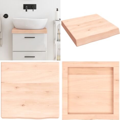 Piano Bagno 40x40x(2-6) cm in Legno Massello Non Trattato - Piano in legno massello - Legno di rovere