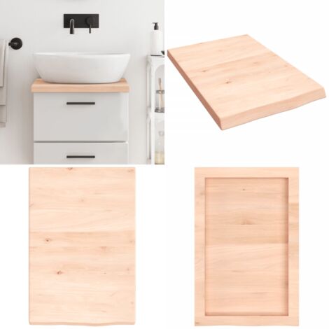 Piano Bagno 40x60x(2-4) cm in Legno Massello Non Trattato - Piano in legno massello - Piano per il bagno
