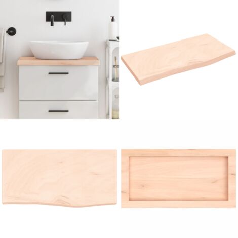 Piano Bagno 60x30x(2-4) cm in Legno Massello Non Trattato - Piano in legno massello - Piano da bagno rovere