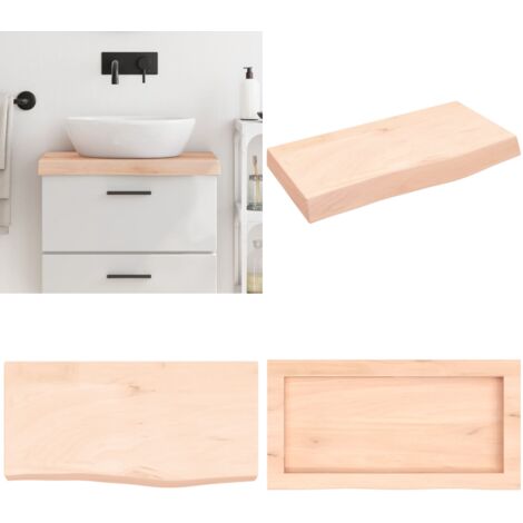 Piano Bagno 60x30x(2-6) cm in Legno Massello Non Trattato - Piano in legno massello - Piano da bagno rovere