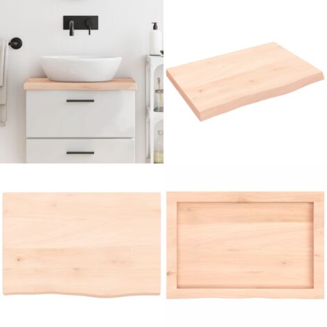 Piano Bagno 60x40x(2-4) cm in Legno Massello Non Trattato - Piano in legno massello - Piano per il bagno