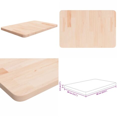 Piano Bagno 60x40x2,5 cm in Legno Massello Non Trattato - Ripiano in legno massello - Piano in rovere