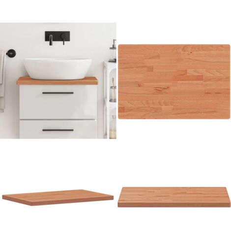 Piano Bagno 60x40x2,5 cm Legno Massello di Faggio - Piano in faggio - Piano in legno massello