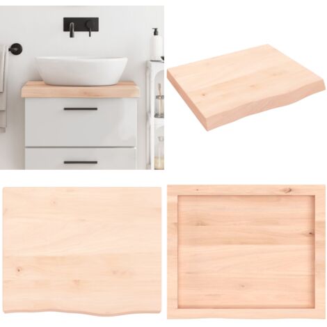Piano Bagno 60x50x(2-6) cm in Legno Massello Non Trattato - Piano in legno massello - Piano da bagno rovere