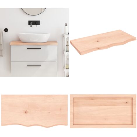 Piano Bagno 80x40x(2-4) cm in Legno Massello Non Trattato - Piano in legno massello - Piano da bagno rovere
