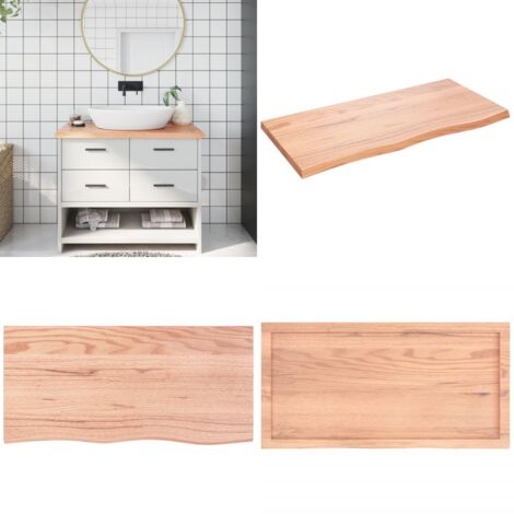 Piano Bagno Marrone 100x50x(2-4) cm Legno Massello Trattato - Piano da bagno marrone - Piano in legno massello