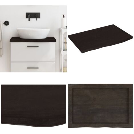 Piano Bagno Marrone Scuro 60x40x(2-4)cm Legno Massello Trattato - Piano in legno massello - Piano per il bagno