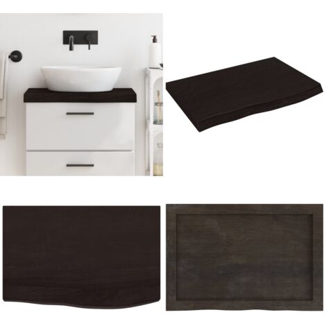 Piano Bagno Marrone Scuro 60x40x(2-6)cm Legno Massello Trattato - Piano in legno massello - Piano per il bagno