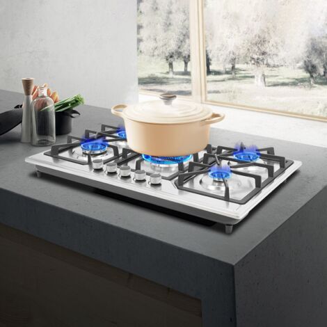 Glem Gas Piano Cottura 5 Fuochi A Gas Larghezza 86 Cm  1 Bruciatore Wok  In Acciaio Inox Colore Inox Gt95tix P 431526