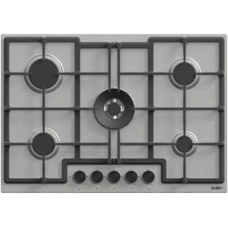 Piano cottura a gas 5 fuochi in acciaio inossidabile 75 cm colore inox - Samet Mercurio