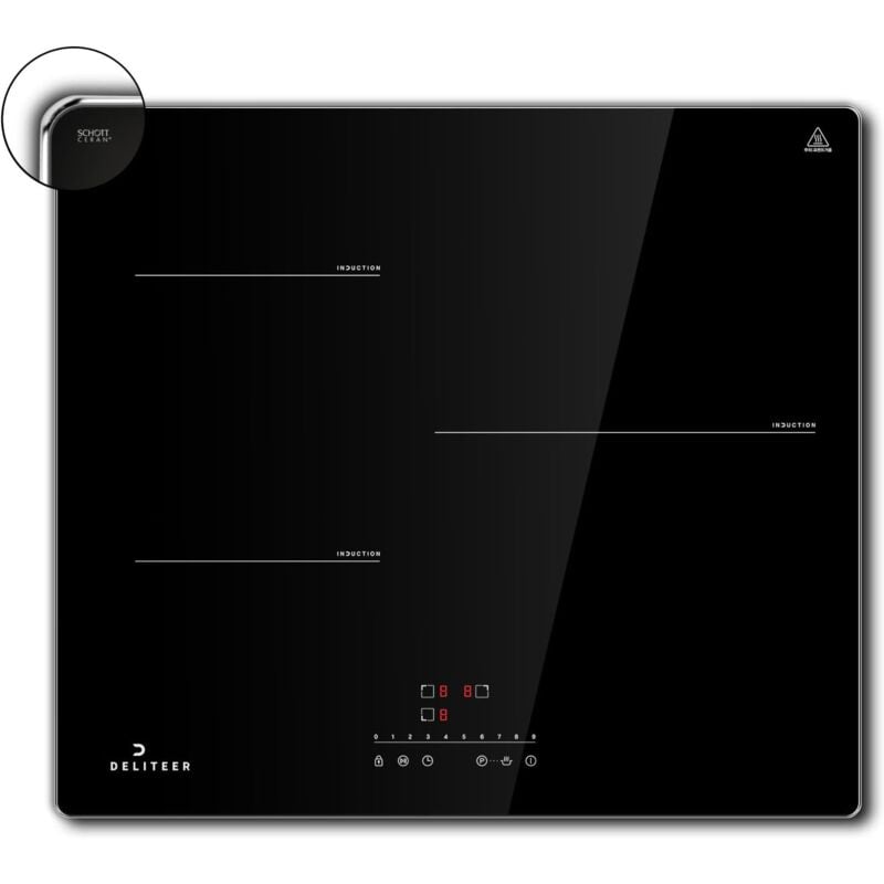 Image of Deliteer - Piano Cottura a Induzione, Piano Cottura Induzione a 3 Zone con Telaio in Metallo, Piano Cottura Elettrico da Incasso da 59CM, 6800W,