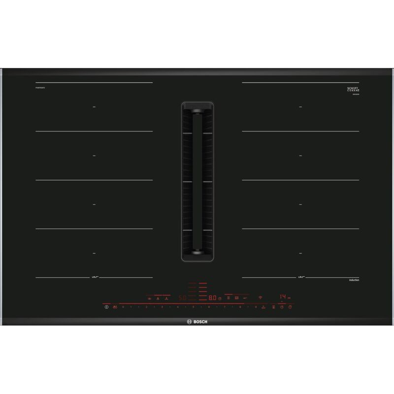 Bosch - Serie 8 PXX875D67E Piano Cottura Induzione 80cm 4 Fornelli Cappa Integrata Nero