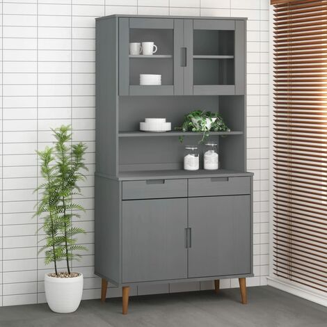 Piano Credenza MOLDE Grigio 90x35x100 cm Legno Massello di Pino vidaXL 530182