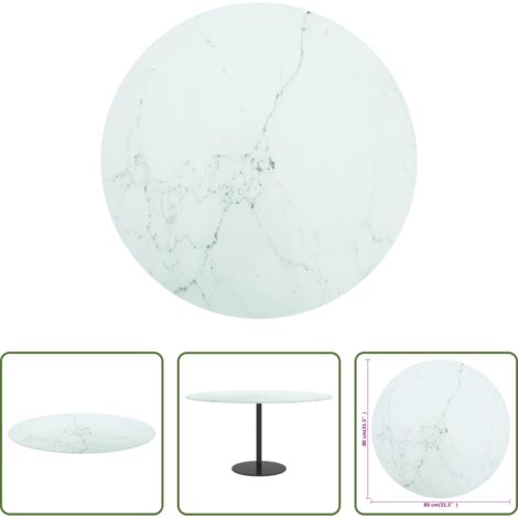Piano da pranzo in vetro -  Piano per Tavolo Bianco Ø80x1 cm Vetro Temperato Design Marmo