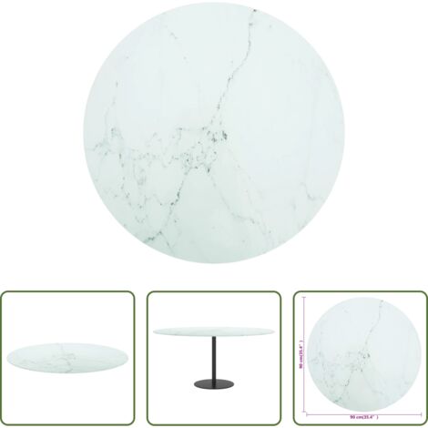 Piano da pranzo in vetro -  Piano per Tavolo Bianco Ø90x1 cm Vetro Temperato Design Marmo