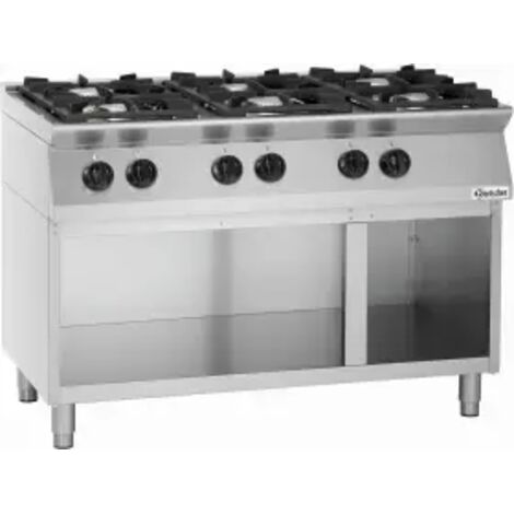Piano de cuisson 6 brûleurs 28,5 kW - L1200xP700xH910-955 - soubassement ouvert - Bartscher