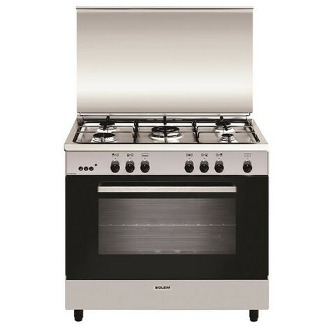 Piano de cuisson à gaz 5 foyers – Brûleur triple couronne 3,8 kW – Four gaz multifonction 104 L – Classe A – Émail lisse Titanium – Glemgas - GA960MIX2