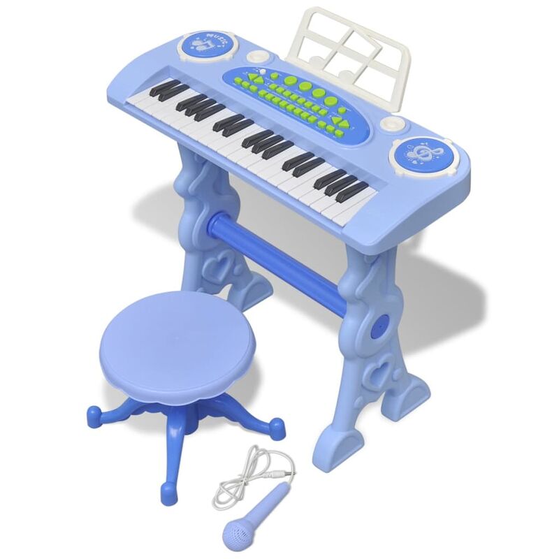 

vidaXL Piano de Juguete de 37 Teclas con Taburete Micrófono para Niños Azul - Azul