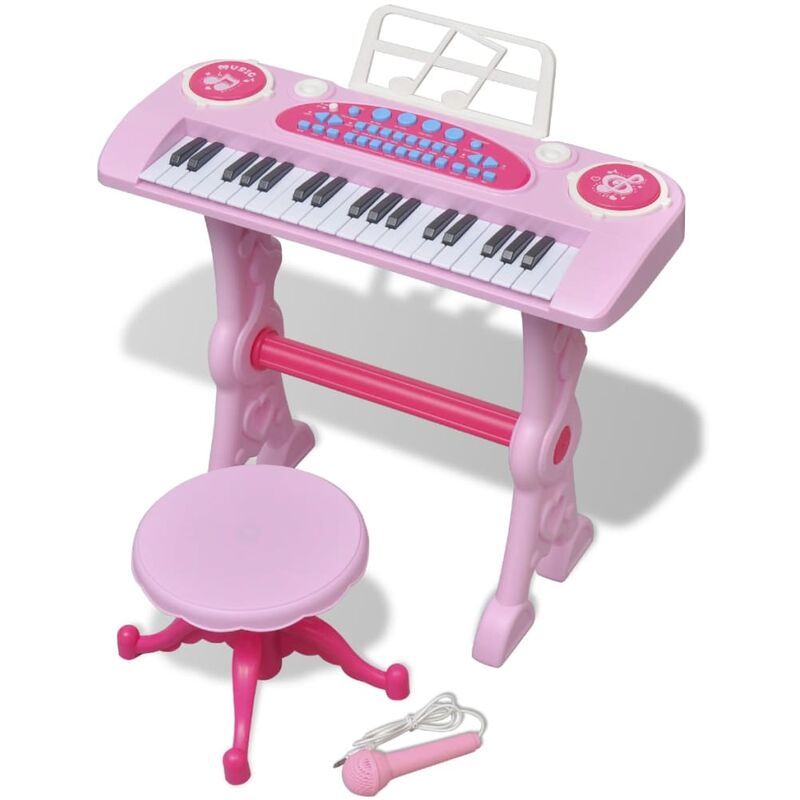 

Piano de juguete de 37 teclas con taburete/micrófono para niños (Rosa)