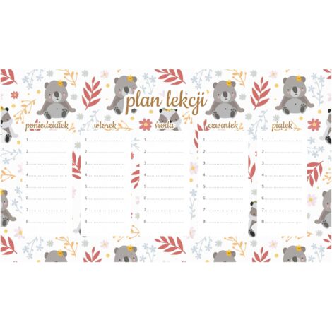 Piano di lezione magnetico con simpatici panda e koala 30x17,5 cm