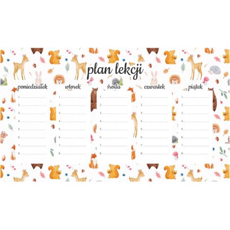 Piano di lezione magnetico per bambini Animali acquerellati 45x26 cm