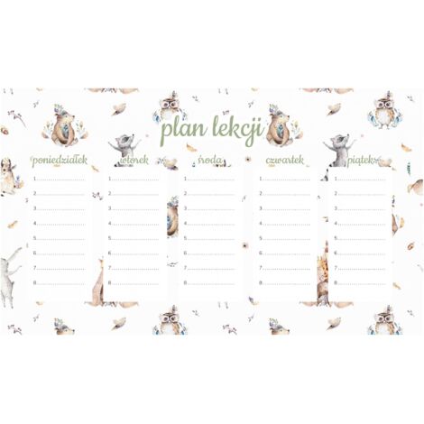 Piano di lezione magnetico per bambini Animali in stile Boho 45x26 cm