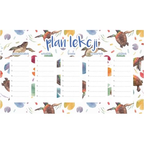 Piano di lezione magnetico Tartarughe d'acqua acquerellate 45x26 cm
