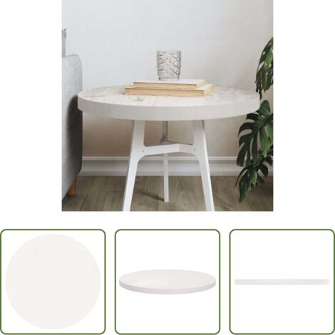 Piano in legno massello -  Piano Tavolo Rotondo Bianco Ø50x3 cm in Legno Massello di Pino