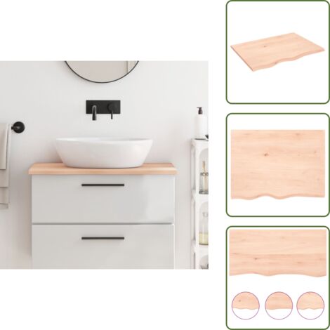 Piano in legno non trattato - vidaXL Piano Bagno 80x60x2 cm in Legno Massello Non Trattato - Piano da bagno con bordi vivi