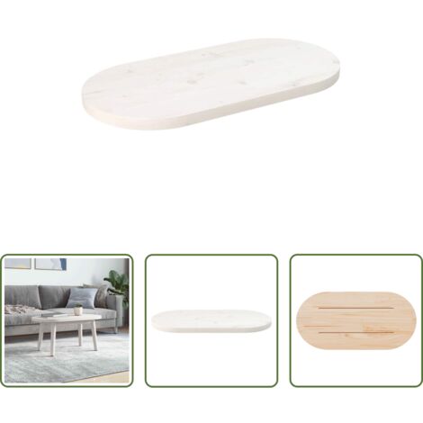 Piano in legno -  Piano Tavolo Bianco 70x35x2,5cm in Legno Massello di Pino Ovale