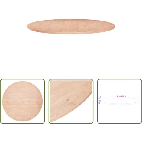 Piano in rovere -  Piano Tavolo Rotondo Ø60x1,5 cm Massello di Rovere Non Trattato