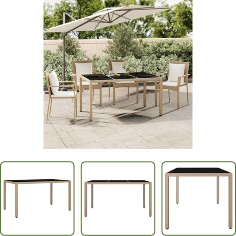 Piano in vetro -  Tavolo da Giardino Piano Vetro Beige Polyrattan Vetro Temperato