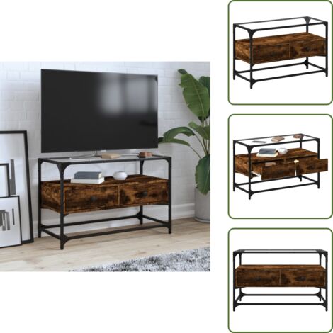 Piano in vetro - vidaXL Mobile TV Piano Vetro Rovere Fumo 80x35x51cm Legno Multistrato - Armadio in legno