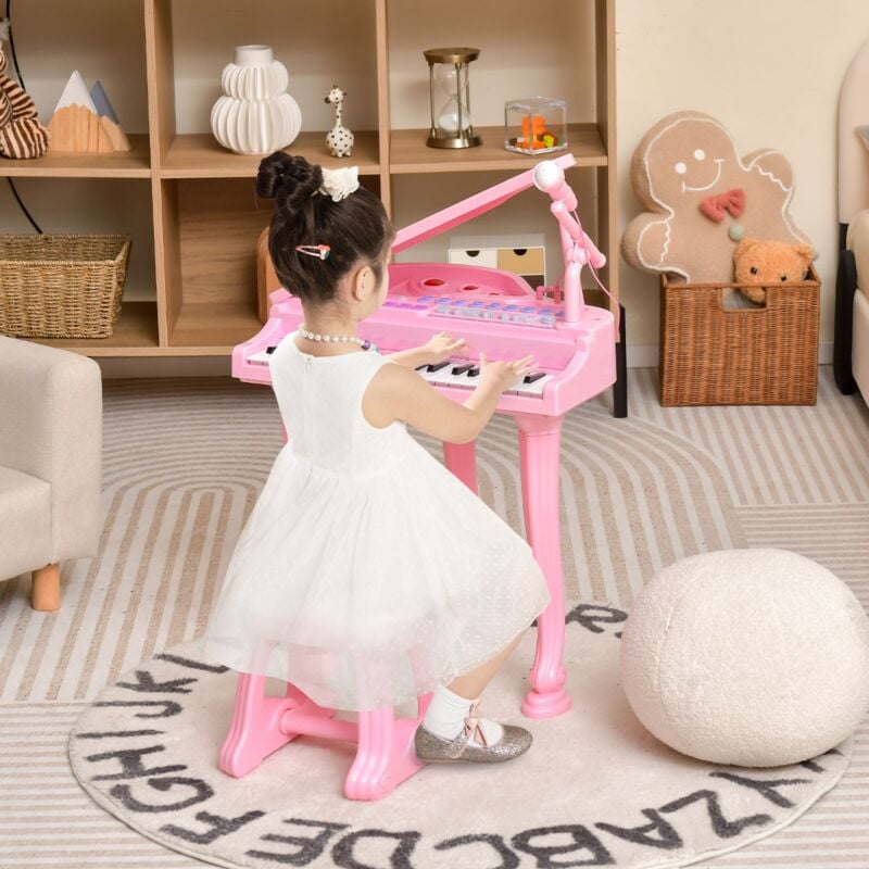 Piano Numérique 31 Touches avec Tabouret & Microphone Piano Electronique avec Mode d'Enseignement led & MP3 pour Enfants 3 Ans Rose CW9638 design in