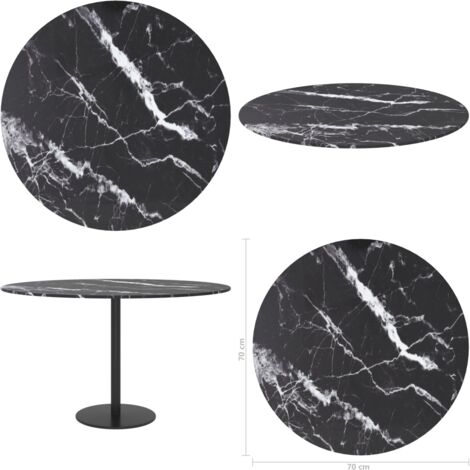 Piano per Tavolo Nero Ø30x0,8 cm Vetro Temperato Design Marmo - Piano tavolo marmo - Piano tavolo nero