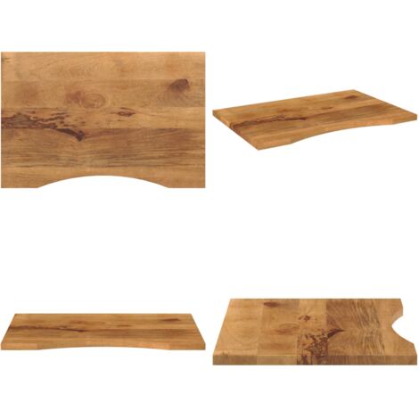 Piano Scrivania con Curva 100x50x2,5cm Massello Grezzo di Mango - Piano in legno - Tavolo in legno