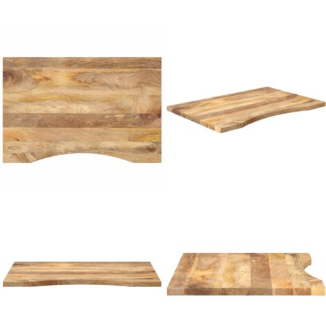 Piano Scrivania con Curva 80x60x2,5 cm Massello Grezzo di Mango - Piano in legno - Tavolo in legno