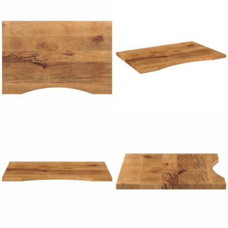 Piano Scrivania con Curva 90x50x2,5 cm Massello Grezzo di Mango - Tavolo in legno - Piano in legno