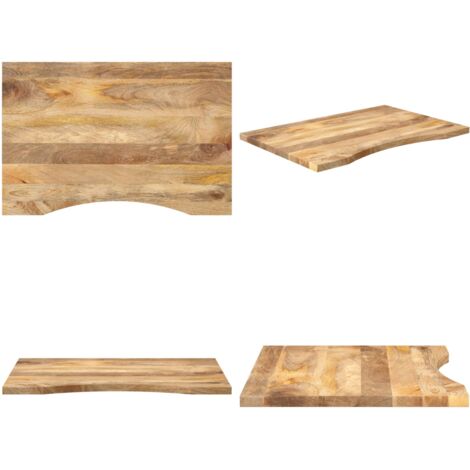 Piano Scrivania con Curva 90x50x2,5 cm Massello Grezzo di Mango - Tavolo in legno - Piano in legno