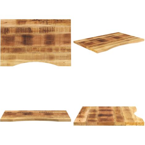 Piano Scrivania con Curva 90x60x2,5 cm Massello Grezzo di Mango - Piano in legno - Tavolo in legno