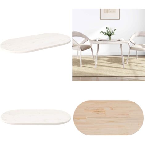 Piano Tavolo Bianco 110x55x2,5 cm Legno Massello di Pino Ovale - Piano in legno - Tavolo da bar