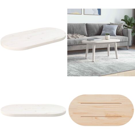 Piano Tavolo Bianco 70x35x2,5cm in Legno Massello di Pino Ovale - Piano in legno - Tavolo in pino