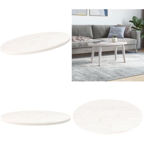 Piano Tavolo Bianco 70x35x2,5cm in Legno Massello di Pino Ovale - Piano in legno - Tavolo in pino